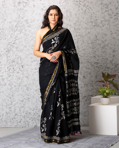 Molly Handblock Mul-mul Saree with Blouse