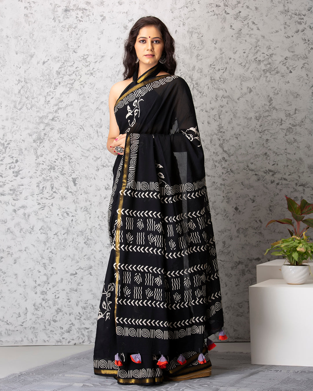 Molly Handblock Mul-mul Saree with Blouse