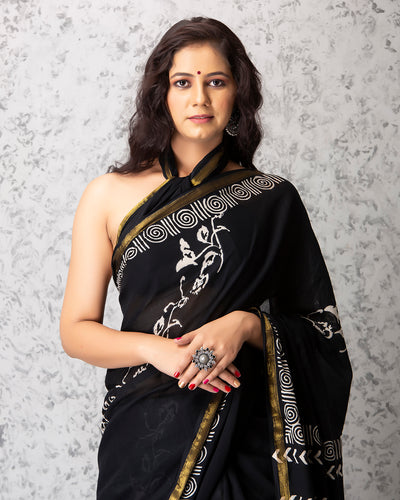 Molly Handblock Mul-mul Saree with Blouse