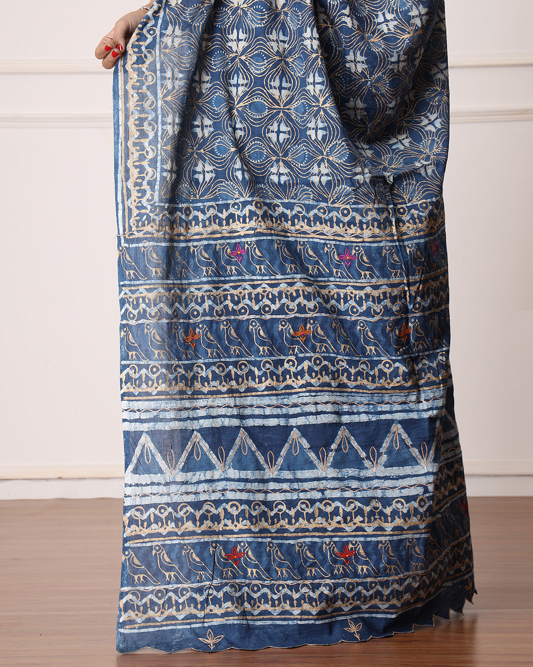 Natali Indigo Dabu Print Cotton Saree with Blouse