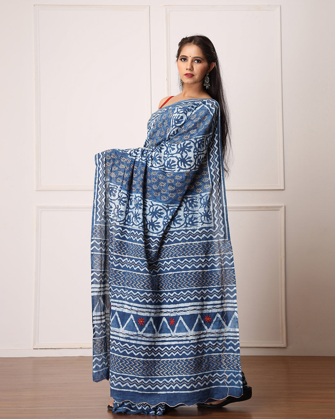 Navya Indigo Dabu Print Cotton Saree with Blouse