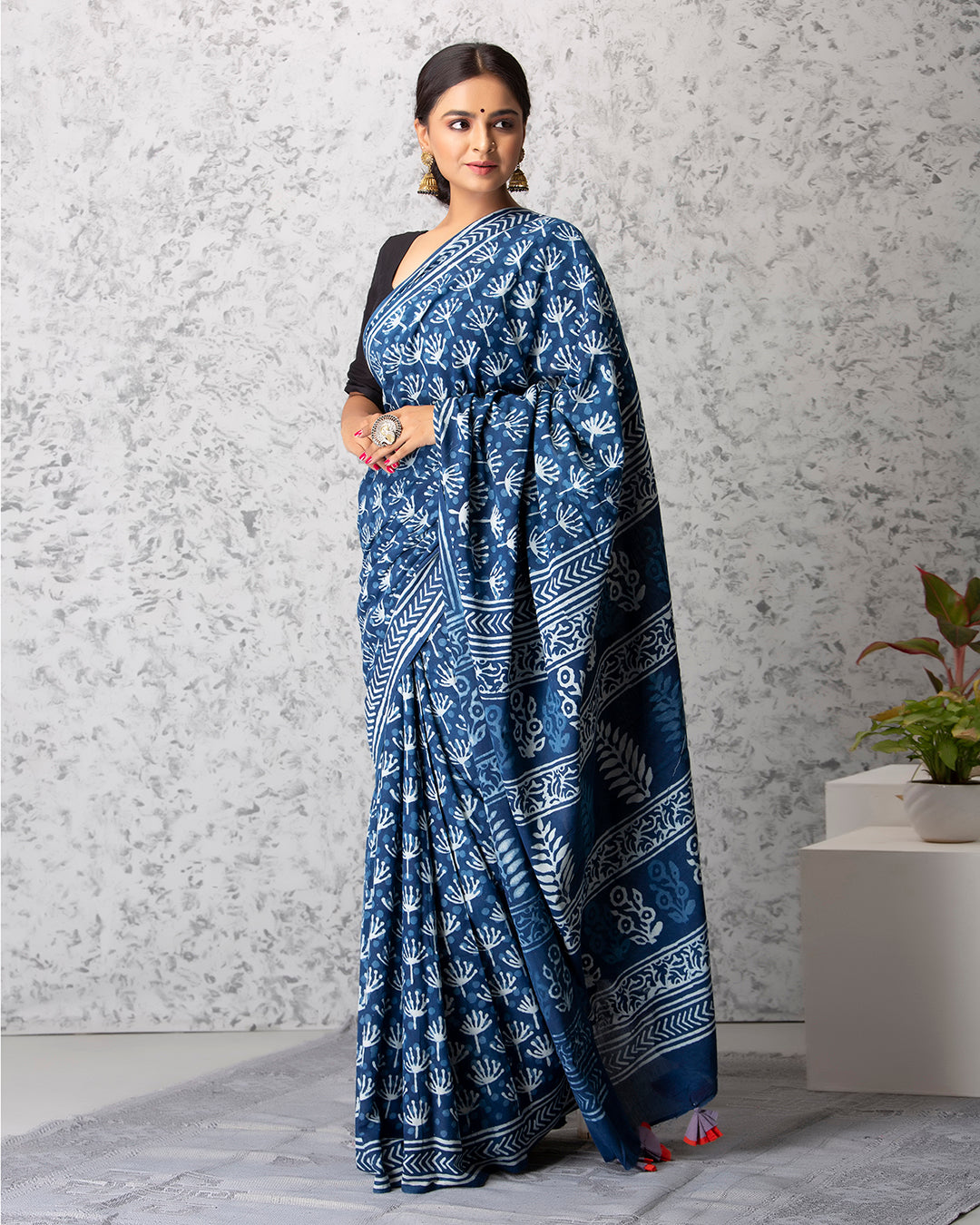 Nora Handblock Cotton Saree With Unstiched Blouse