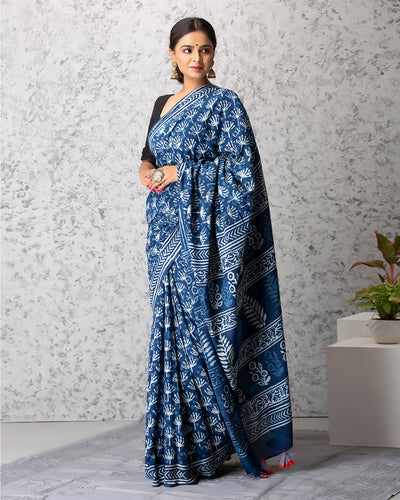 Nora Handblock Cotton Saree With Unstiched Blouse