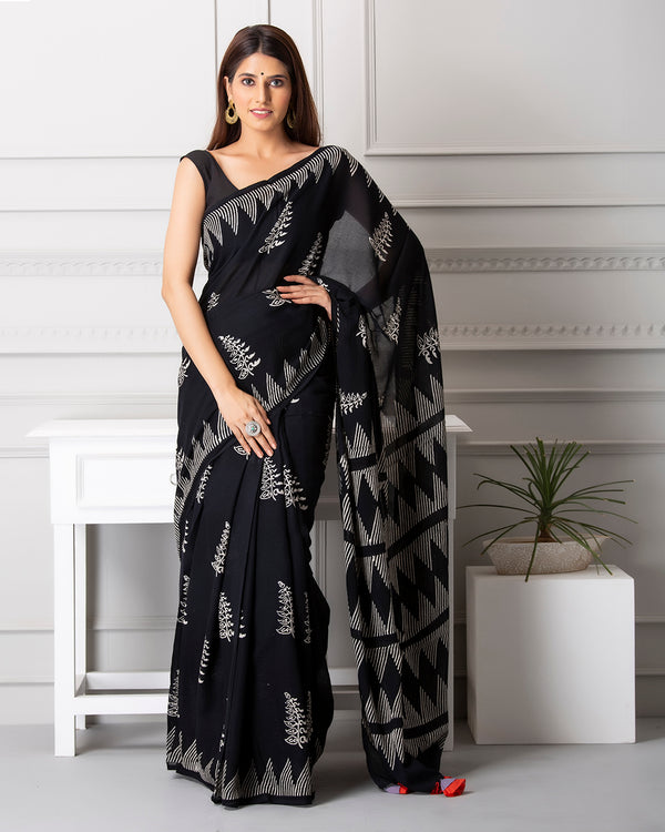 Nova Handblock Moonga Cotton Saree with Blouse