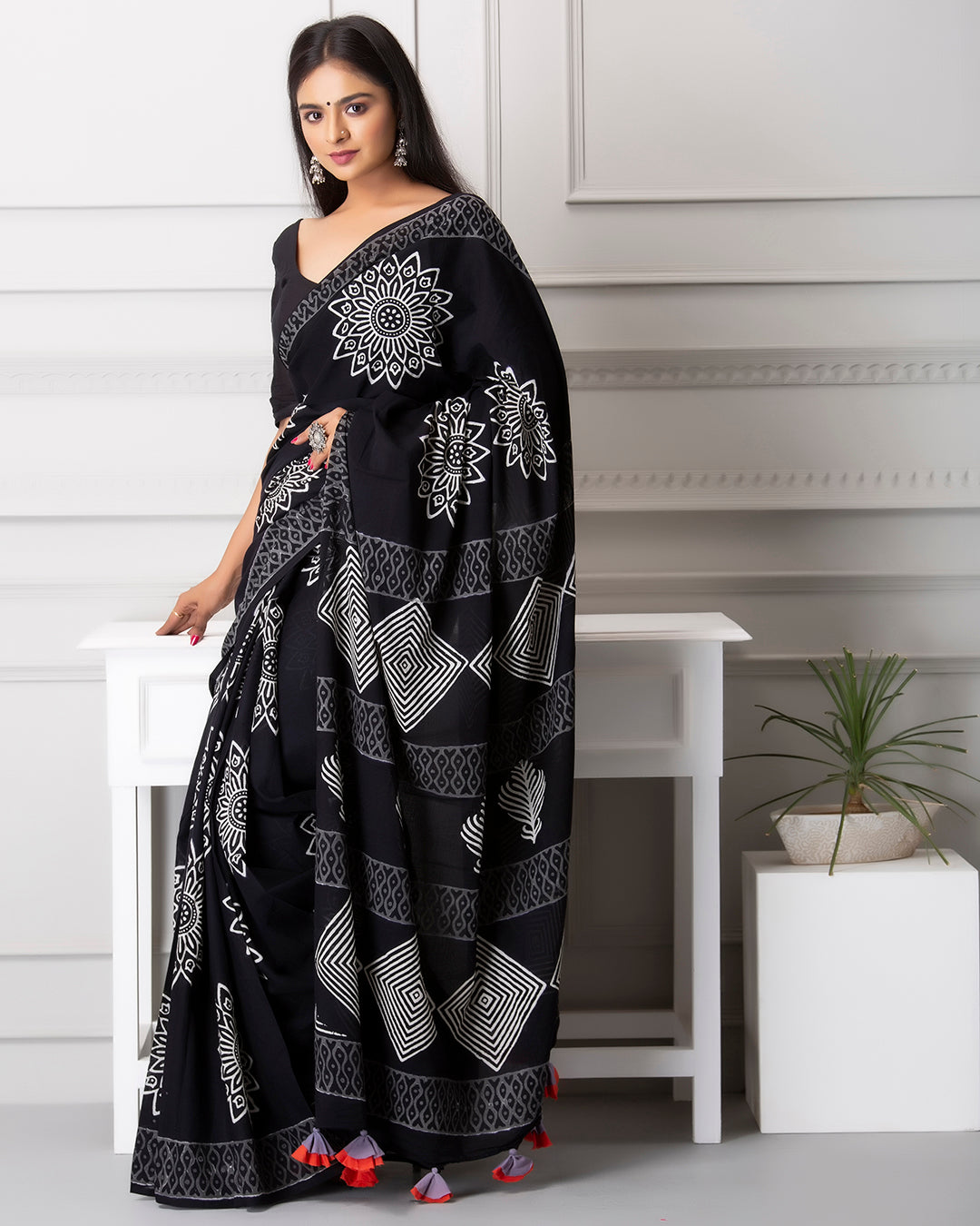 Olivia Handblock Mul-mul Saree with Blouse