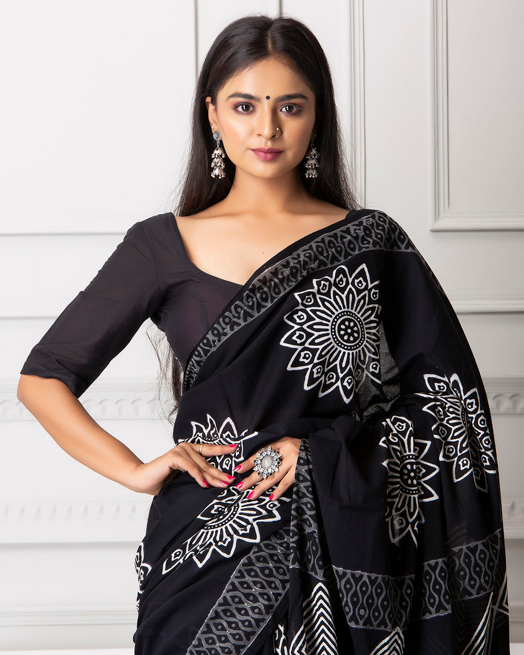 Olivia Handblock Mul-mul Saree with Blouse