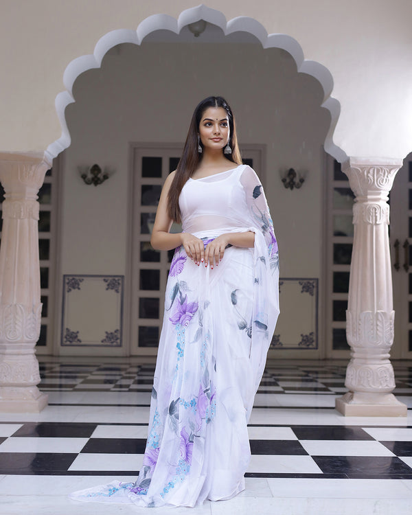 Orchid Handpainted Chiffon Saree with Blouse