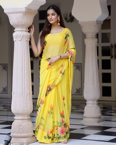 Petunia Handpainted Chiffon Saree with Blouse