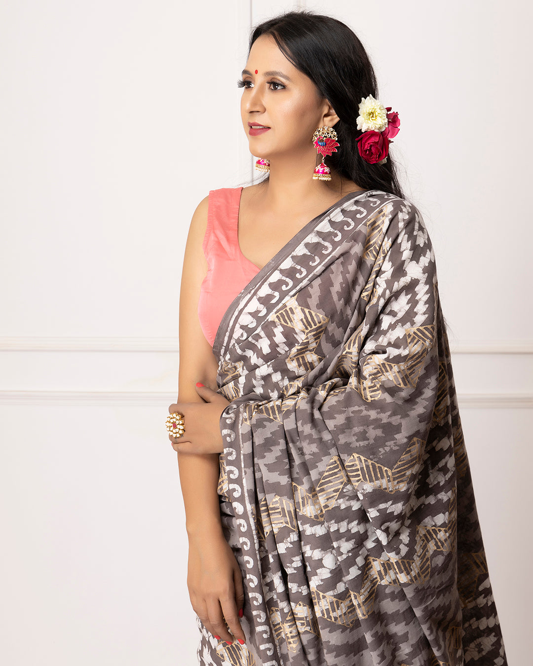 Ramya Kashish Dabu Print Cotton Saree with Blouse