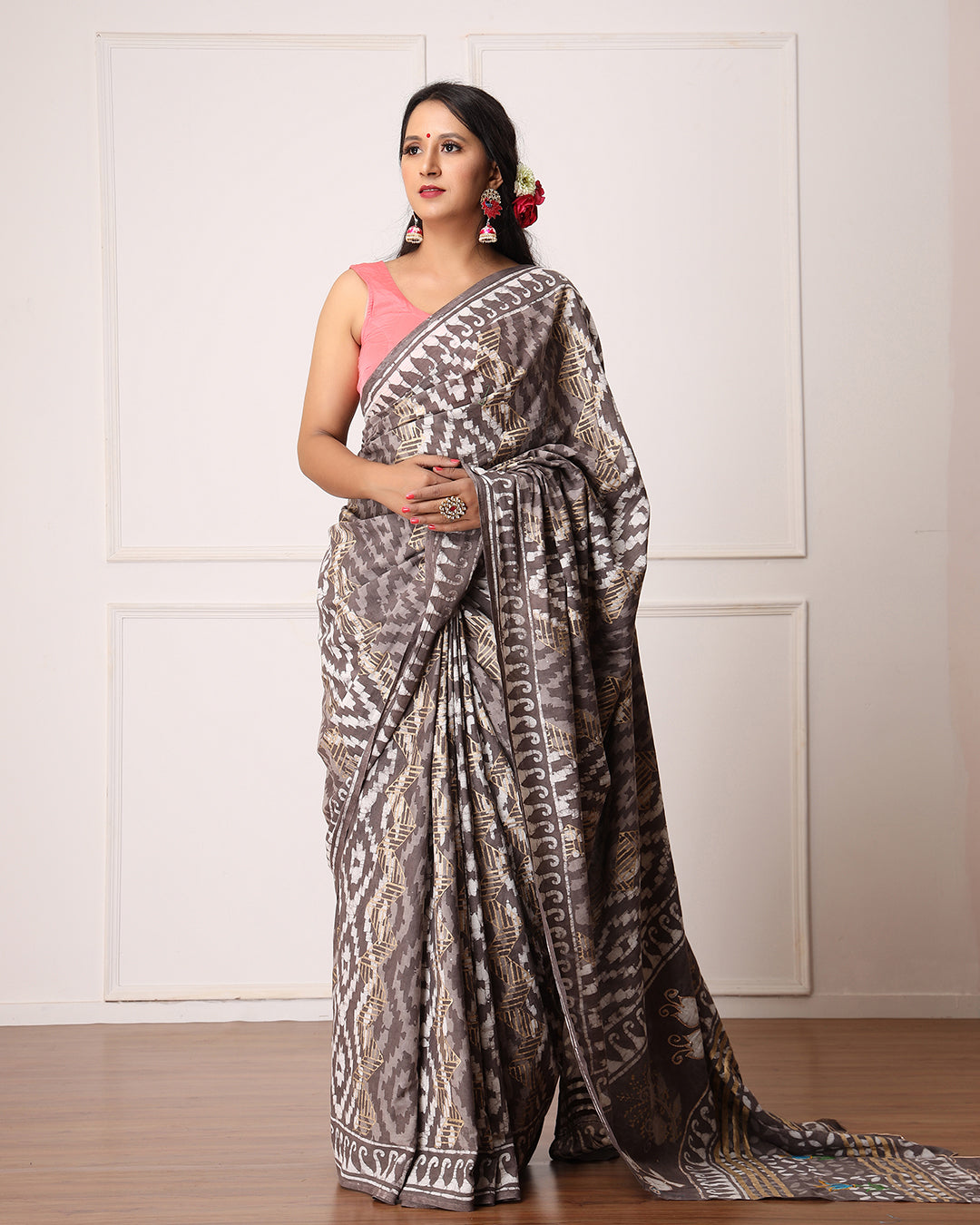 Ramya Kashish Dabu Print Cotton Saree with Blouse