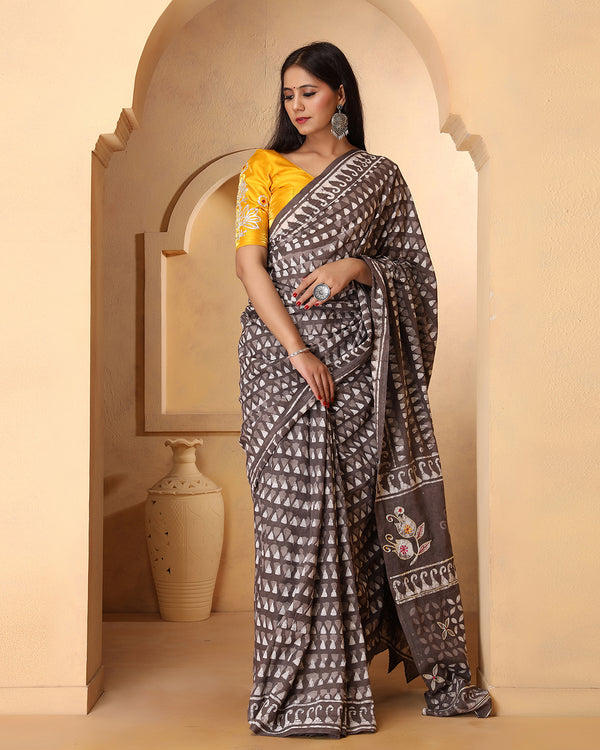 Reema Kashish Dabu Print Cotton Saree with Blouse