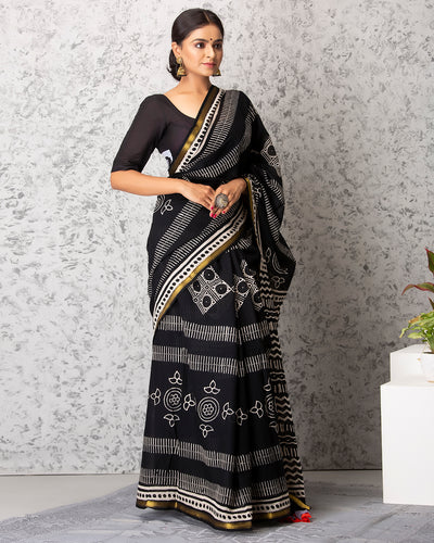 Reese Handblock Mul-mul Saree with Blouse