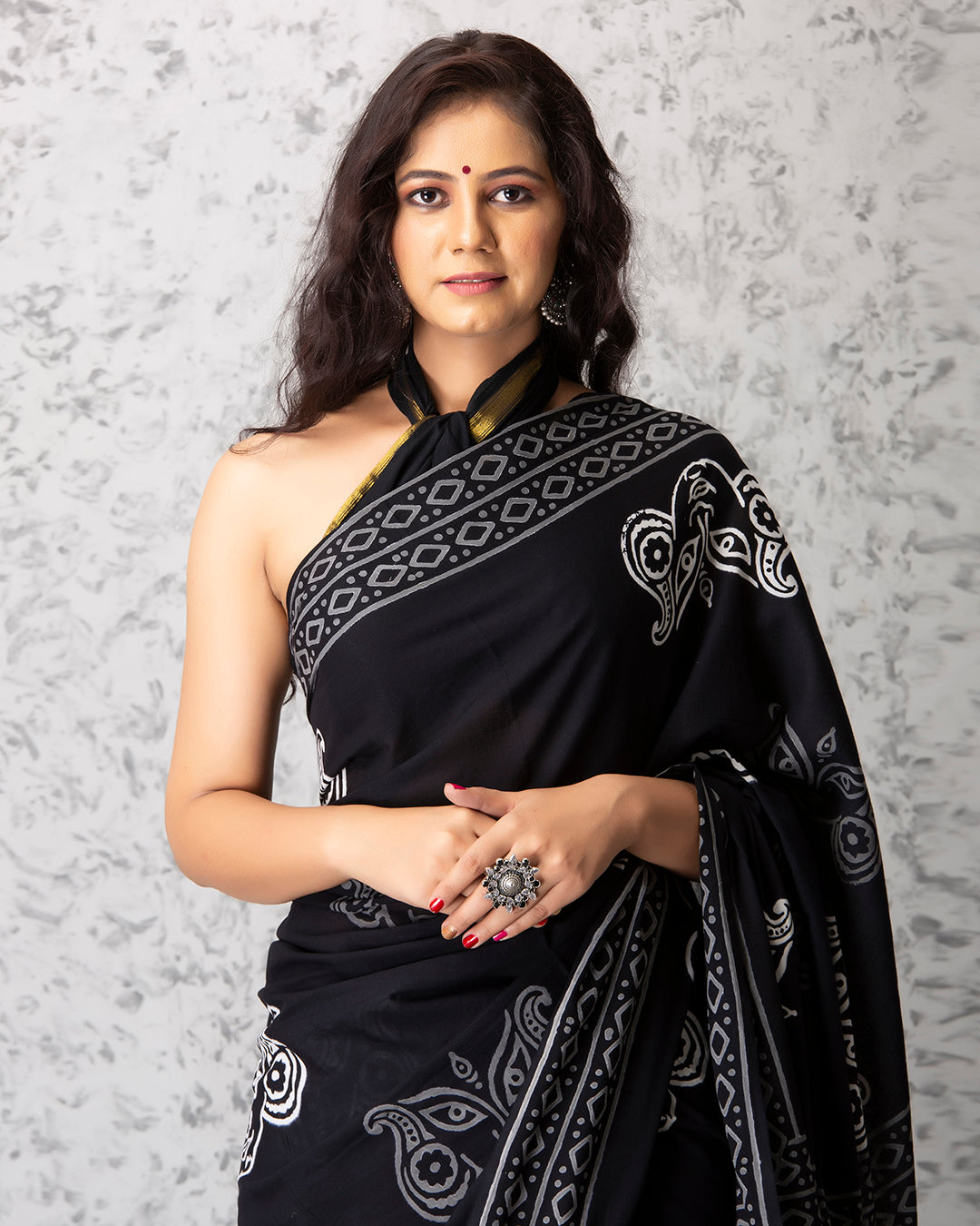 Riley Handblock Mul-mul Saree with Blouse