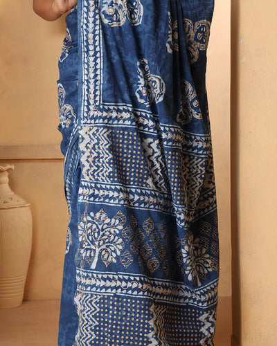 Riya Indigo Dabu Print Cotton Saree with Blouse