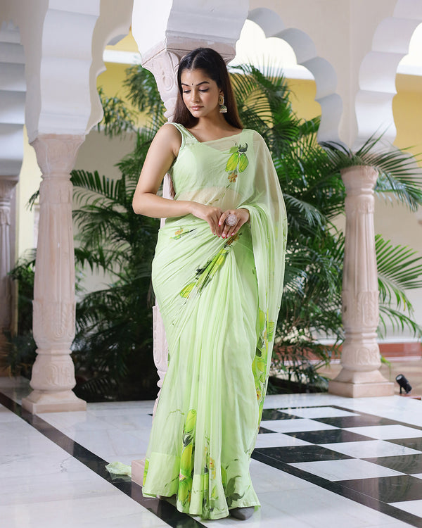 Rosemary Handpainted Chiffon Saree with Blouse