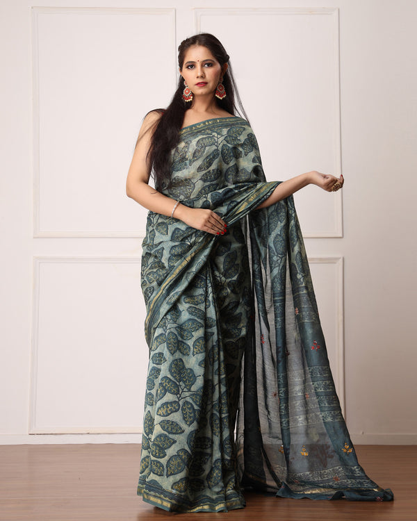 Shelly Bagru Hand Block Printed Chanderi Saree with Blouse