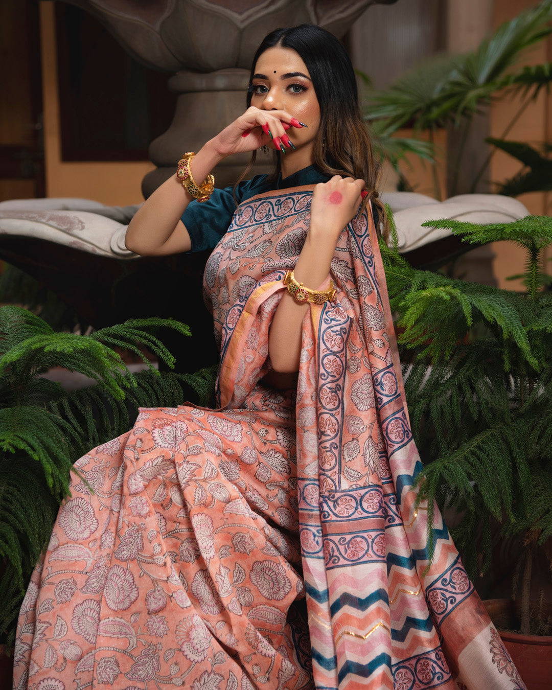 Twinkle Chanderi Hand Block Printed Saree with Blouse