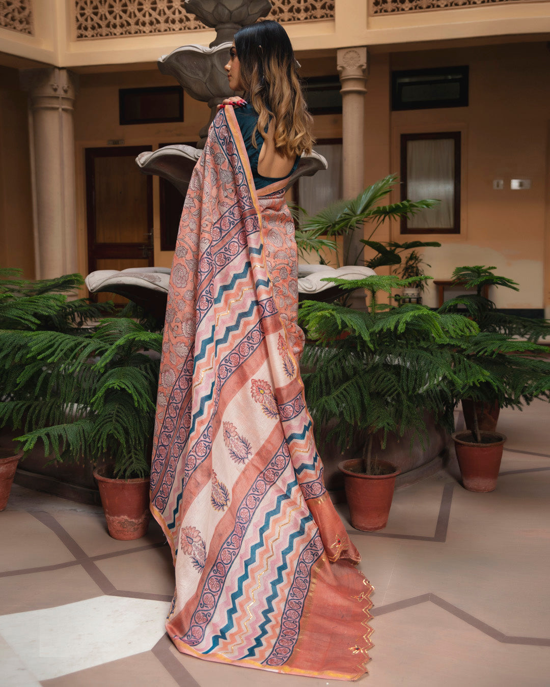 Twinkle Chanderi Hand Block Printed Saree with Blouse