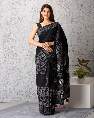 Zoey Handblock Mul-mul Saree with Blouse